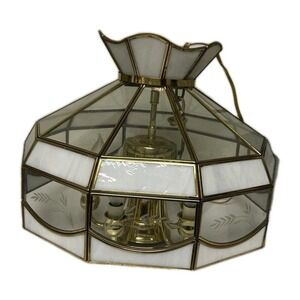 Vtg Tiffany Style 17" Clear Sleg Glass Ceiling Hanging Swag Lamp